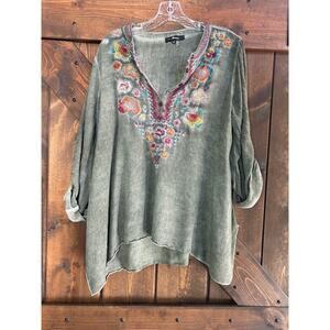 Andree by Unit women’s large Embroidered Tunic Boho Top Roll Tap Long Sleeve